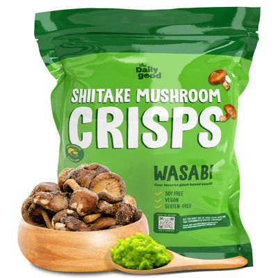 The Daily Good Shiitake Mushroom Crisps - 1-Pack Mushroom Chips, Yummy Dried Shiitake Mushrooms, Gluten-Free Mushroom Snack, Low-Temperature Vacuum Fried, Vegan Food, Wasabi Flavor, 0.2 lbs