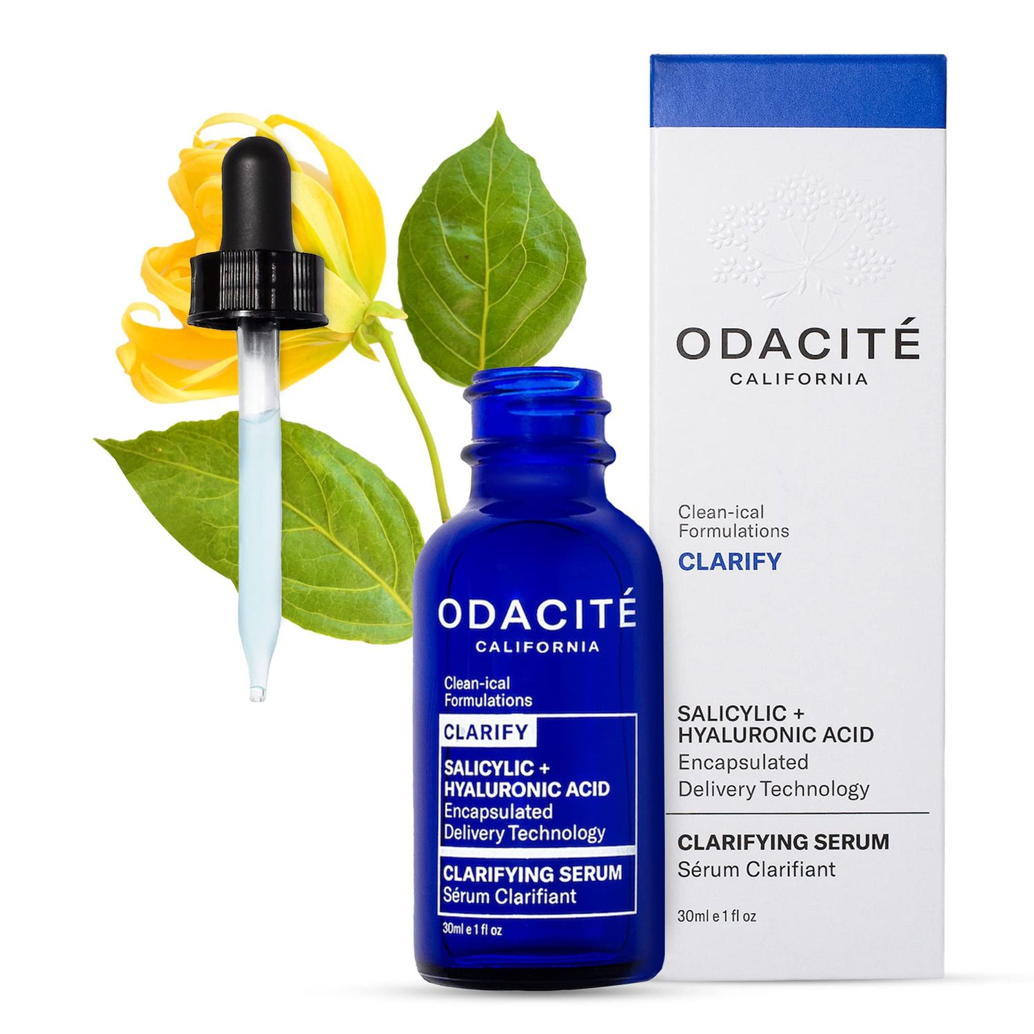 Odacite Clarifying Salicylic Hyaluronic Acid Facial Serum for Acne - Acne-Prone Face Serum Reduces Blemishes Clogged Pores - Vitamin E Ylang Ylang Floral Water - 1 Fl Oz