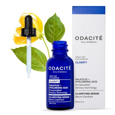 Odacite Clarifying Salicylic Hyaluronic Acid Facial Serum for Acne - Acne-Prone Face Serum Reduces Blemishes Clogged Pores - Vitamin E Ylang Ylang Floral Water - 1 Fl Oz