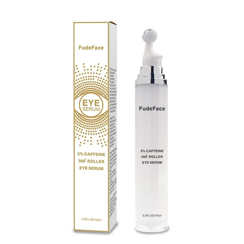5 Caffeine Eye Serum and Under Eye Roller Cream for Dark Circles and Puffiness, Cafeine with 360 Massage Ball Reduce Wrinkles and Fine Lines,Bags under eyes