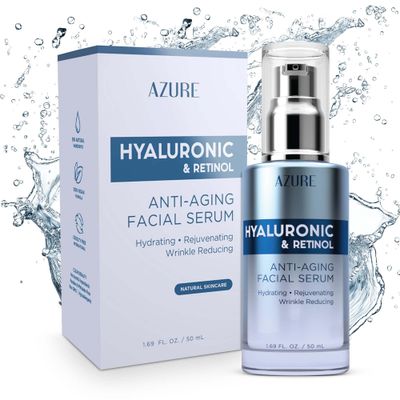 Azure Cosmetics Dermatologist Tested Hyaluronic Retinol Face Serum - K Beauty Anti-Aging Formula for Dark Spots Wrinkle Care - Korean Skincare, Moisturizing Complex for Glowing Skin - 1.69 fl oz