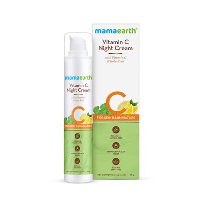 Mamaearth Vitamin C Night Cream for Skin Illumination Helps Reduce Spots Replenishes Lost Radiance Enhances Collagen with Gotu Kola 1.76 Oz (50g)