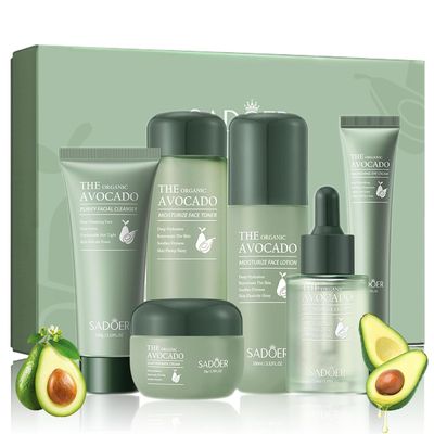 6Pcs Avocado Skincare Set, 6-In-1 Hydrating Skincare Gift Kit with Facial Cleanser, Face Toner, Anti-wrinkle Serum, Face Lotion, Face Cream Eye Cream, Moisturizing Anti-Aging Skin Care Kit