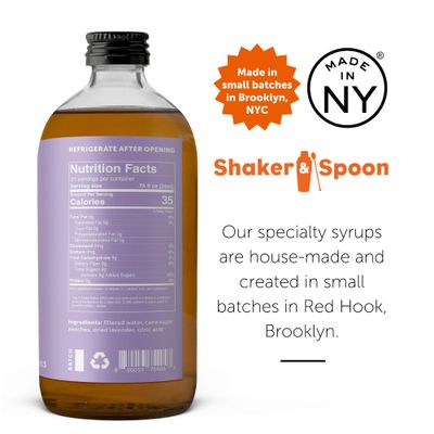 Shaker Spoon Peach Lavender Cocktail Syrup, 16oz Floral Fruity Flavored Syrups for Drinks, Vegan Cocktail Mixers, Mocktails, Non Alcoholic Drinks