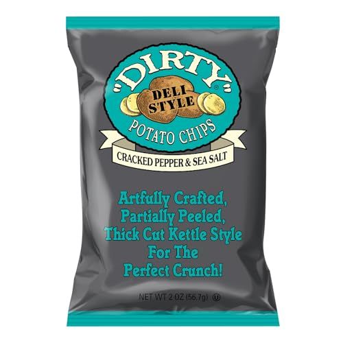 Dirty Kettle Potato Chips, Cracked Pepper Sea Salt, 2 oz. Bag, 25 Count -Gluten Free, SkinsOn, Crunchy Chips, Great for Lunches or Snacking on the Go