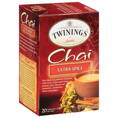 Twinings Ultra Spice Chai Tea Bags - Individually Wrapped, Black Tea with Cinnamon, Ginger, Cardamon Clove, 20 Count