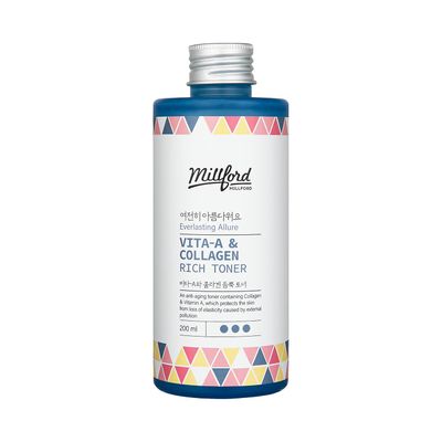 Millford Vita A Collagen Rich Toner 6.76 Oz, 200ml, FishMarine Collagen, Slow-Aging Moisturizing Toner, Vitamin A Retinol, Wrinkles, Fine Lines, Anti-Aging, Retinyl Palmitate, Korean Skincare