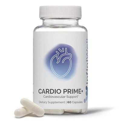 InfiniWell Cardio Prime, Blood Pressure Supplement and Heart Health Support - Promotes Circulation and Cardiovascular Function with Bergamot, NAD3, Nattokinase - 60 Capsules (1 Month Supply)