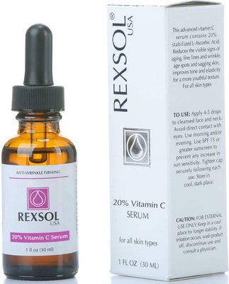 REXSOL 20 Vitamin C Serum Anti-wrinkle Firming With Hyaluronic acid Dark Circle Sun Damage Corrector Effectively minimizes the appearance of fine lines, wrinkle age spots.(30 ml1 fl oz)
