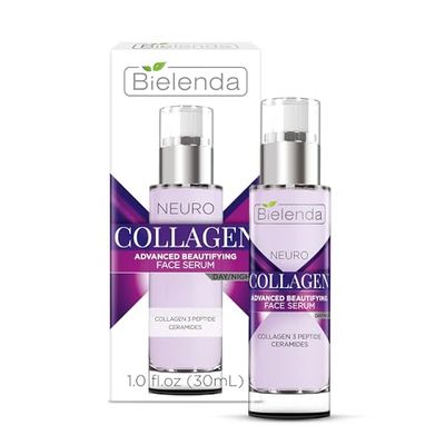Bielenda Neuro Collagen 3 Peptide Ceramides. Advanced Beautifying Face Serum: DayNight 1fl oz.