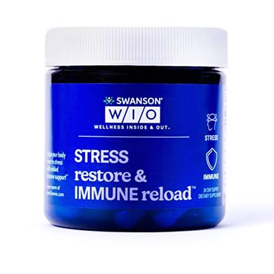 Swanson WIO Stress Restore Immune Reload Stress Support, Immune Defense, B Vitamins, Vitamin C, Biotin, PABA, Wellness, Immune Health - 4 oz Bottle, 30 Capsules (30-Day Supply)