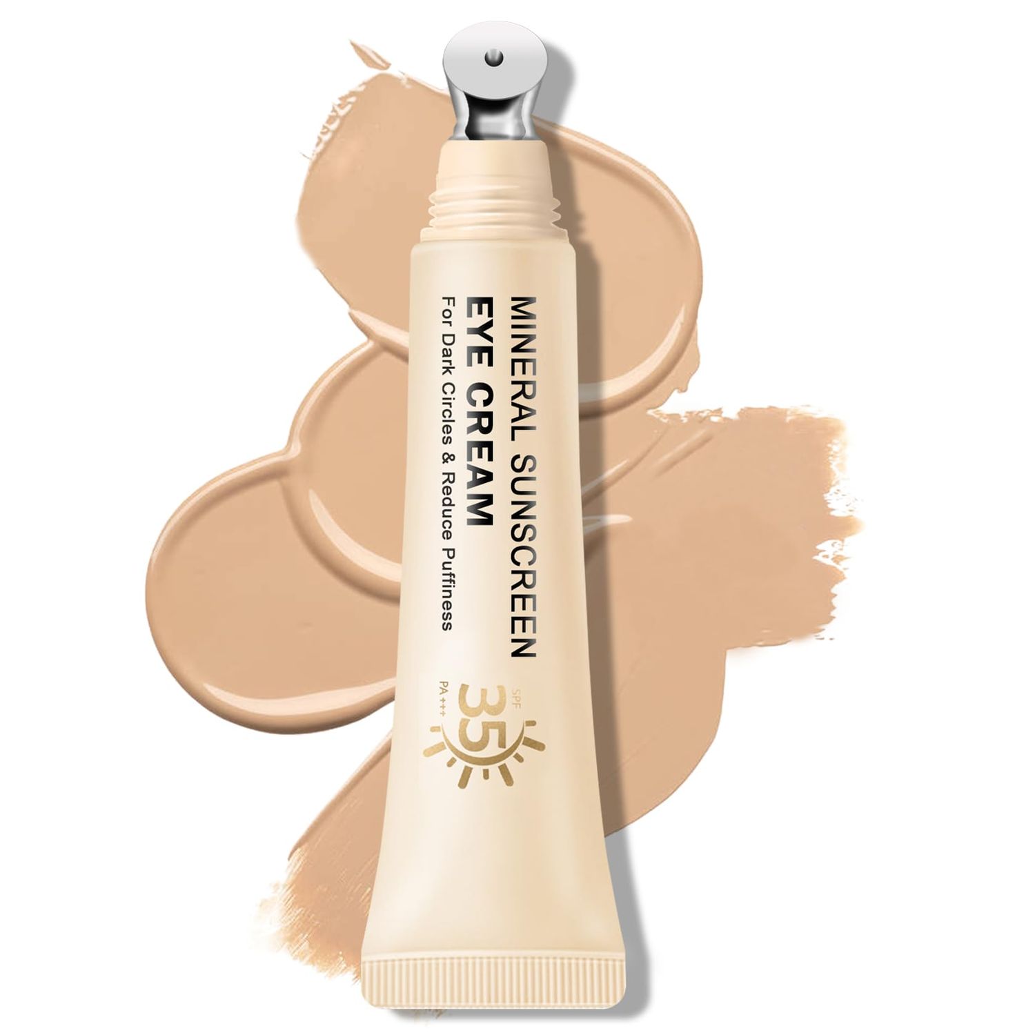 QIUFSSE Mineral Sunscreen Eye Cream for Dark Circles,3-in-1 Under Eye Cream Anti Aging for Puffiness and Bags Under Eyes,Under Eye Corrector SPF 35 Medium