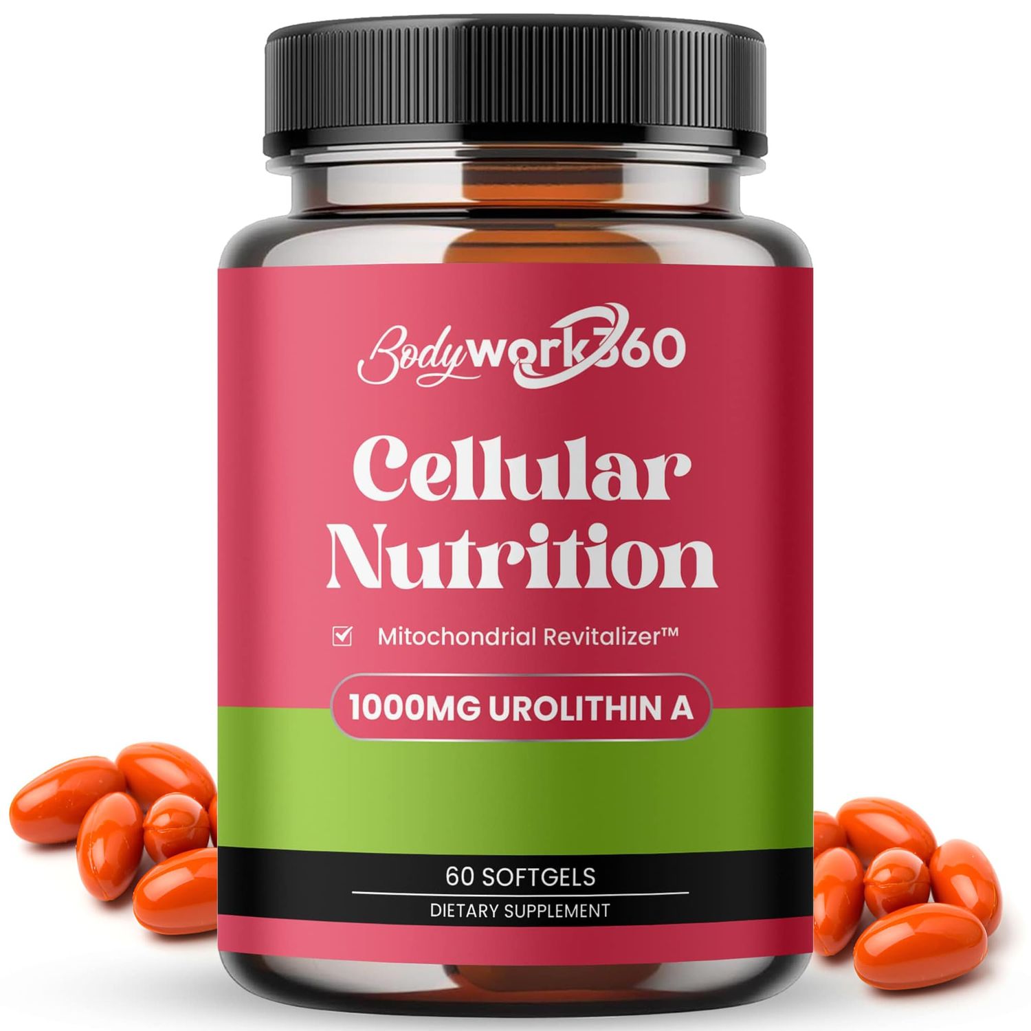 BODYWORK360 Urolithin A with Mitochondrial Revitalizer - Best Known Supplement for Enhancing Healthy-Aging, Muscle Repair, Metabolic Regulation and Cellular Renewal - 60 Softgels