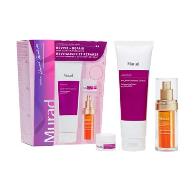 Murad Revive Repair w Glow Up Ingredients - 3-Piece Set (135 Value) - Regimen for Total Skin Health - AHABHA Cleanser 5.0Fl Oz, Glycolic Serum 1.0Fl Oz, Cellular Hydration Cream 0.25Fl Oz