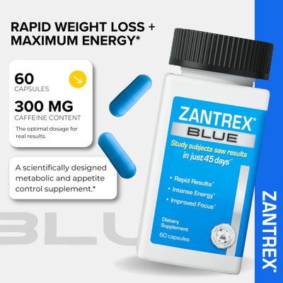 Zantrex Blue Energy Thermogenesis Boost Energy Weight Management Supplement for Appetite Control, Increased Calorie Burn and Supports GLP-1 Levels 60 Capsules