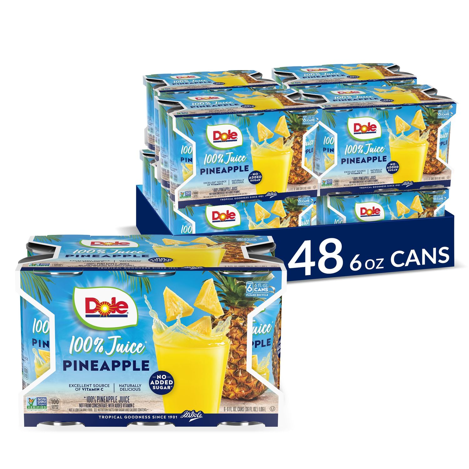 Dole Pineapple Juice, 100 Fruit Juice with Added Vitamin C, 6 Fl Oz (Pack of 6), 48 Total Cans