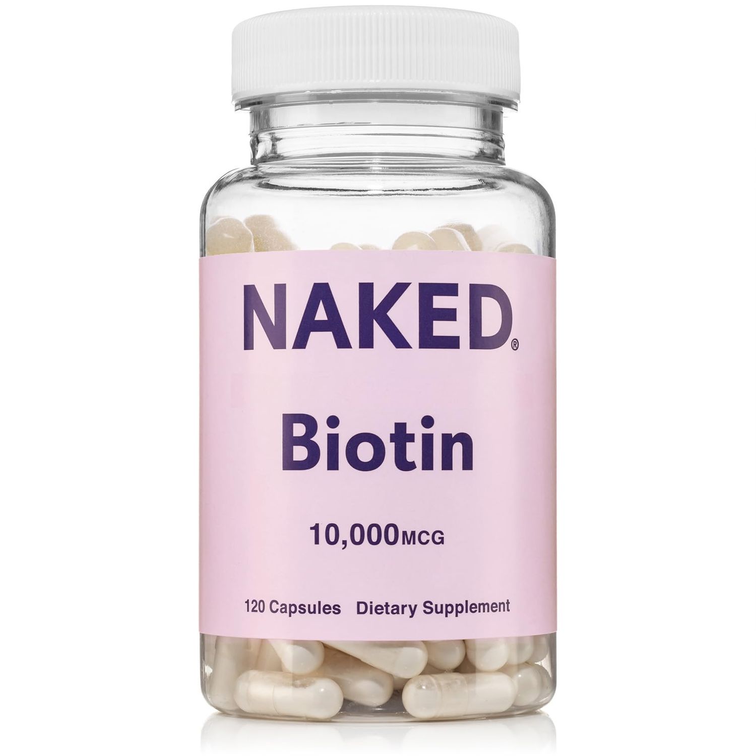 NAKED Biotin 10,000mcg - Max Strength Vitamin B7 Supplement for Healthy Hair, Skin Nails Support - Non-GMO, Gluten-Free, Vegan - Supports Keratin Production - 120 Capsules