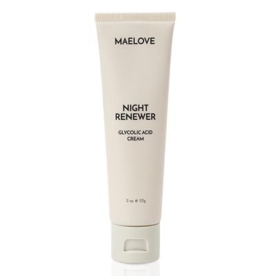 MAELOVE Night Renewer, Glycolic Acid Cream, Anti-Aging, Unscented AHA Exfoliating Night Cream, Gentle for Sensitive Skin, Researched Manufactured in USA, Gluten-Free, 2.0 fl oz