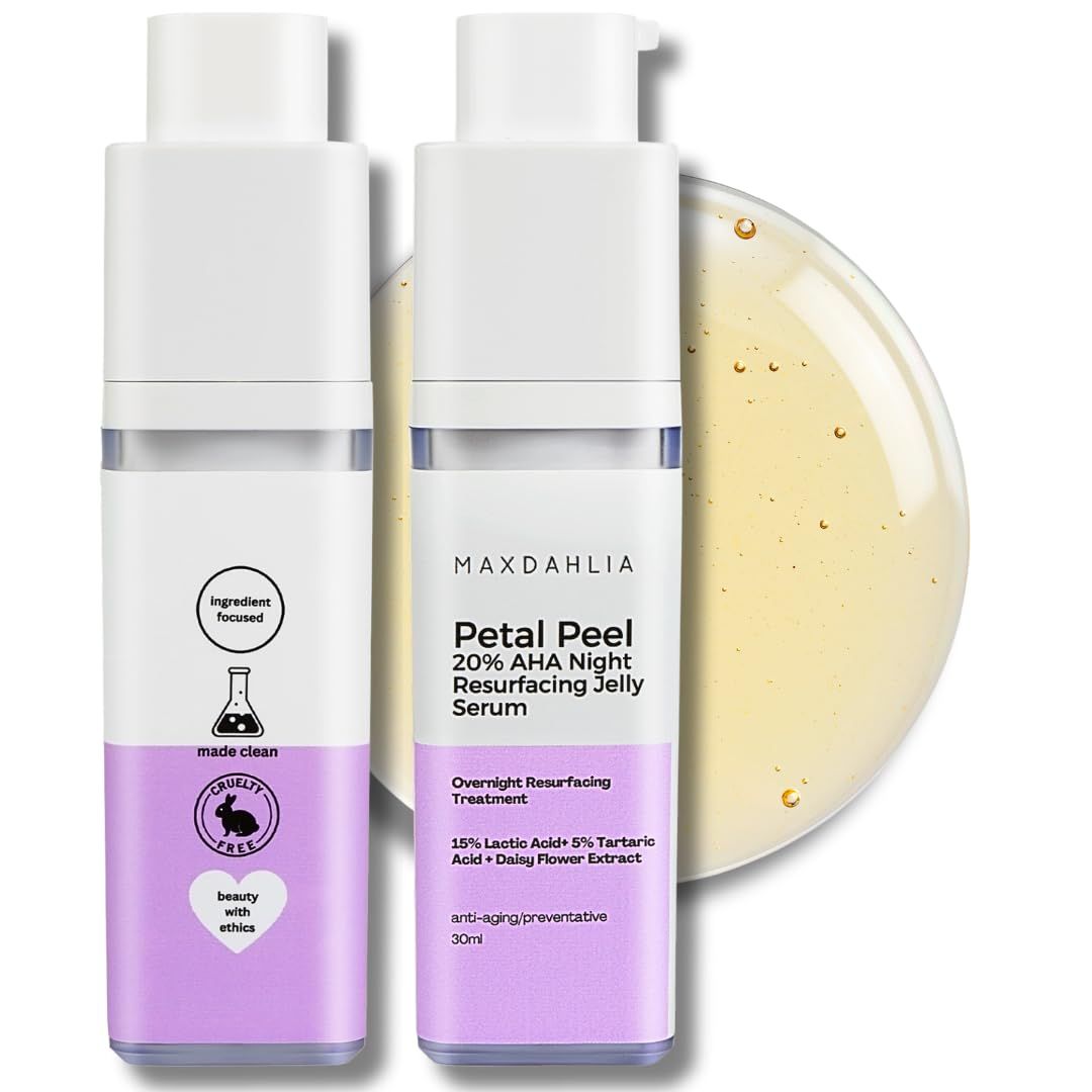 MAXDAHLIA Petal Peel 20 AHA Resurfacing Serum - Lactic Mandelic Acid Exfoliating Night Serum for Dark Spots, Wrinkles Uneven Tone - Brightening Anti-Aging Skincare for Smoother, Radiant Skin