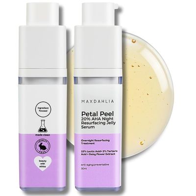 MAXDAHLIA Petal Peel 20 AHA Resurfacing Serum - Lactic Mandelic Acid Exfoliating Night Serum for Dark Spots, Wrinkles Uneven Tone - Brightening Anti-Aging Skincare for Smoother, Radiant Skin