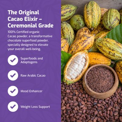 Medicinal Foods Original Organic Cacao Elixir Mood Enhancing Raw Cocoa Powder Nutrition Superfood Chocolate Mix Ashwagandha Shaman s Blend Certified Organic Weight Loss Support 170g