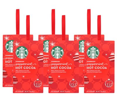 Starbucks Hot Cocoa Mix Ornament, Peppermint Hot Cocoa, Velvety Cocoa with Peppermint, Hanging Holiday Ornament Hot Cocoa Mix Packet, 1-Ounce (Pack of 6)
