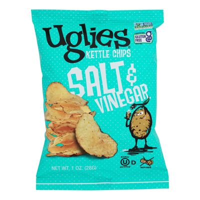 Uglies Kettle Cooked Salt Vinegar Potato Chips - Gluten Free, Kosher, Non-GMO Office Kids Snack - Individual Snack Packs, 1 Ounce (Pack of 32)