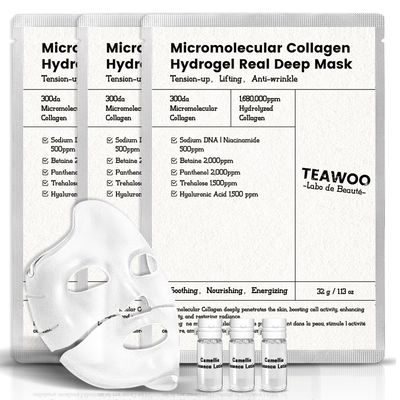 TEAWOO Micromolecular Real Collagen Overnight Mask 3 EA 1,680,000 PPB Micro Collagen Hydrogel Face Mask Ampoule Essence Collagen Mask Set for Deep Hydration Radiance
