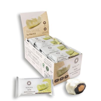 Nakheel Alya White Chocolate Almond Stuffed Dates, 16 Pieces - Delicious Natural Treat, No Preservatives, Vegan