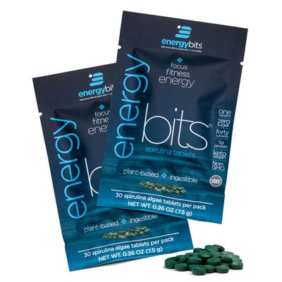 ENERGYBITS - Organic Spirulina Tablets - Plant-Based Algae Superfood - for Focus, Fitness, Energy - Plant Protein - Gluten Free - Collagen, Vitamin B12, Omega 3 - Keto Vegan - 60 Algae Tablets
