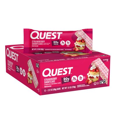 Quest Nutrition Protein Bars, Strawberry Shortcake, 20g Protein, 2g Sugar, 3g Net Carbs, 10g Fiber, Gluten Free, 12 Count