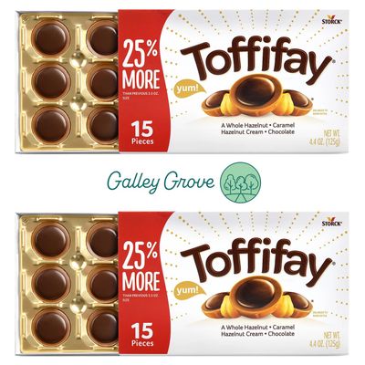 Toffifay Candy - Caramel, Chocolate and Hazelnut 4.4 oz (2-PACK) - 30 Total Pieces, Bundle With Galley Grove Sugar-Free Peppermint Breath Mints