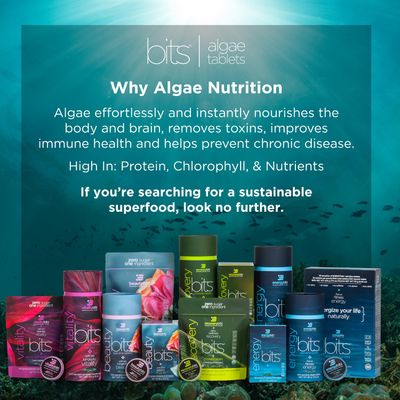 ENERGYBITS - Organic Spirulina Tablets - Plant-Based Algae Superfood - for Focus, Fitness, Energy - Plant Protein - Gluten Free - Collagen, Vitamin B12, Omega 3 - Keto Vegan - 60 Algae Tablets
