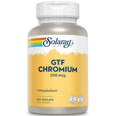 Solaray GTF Chromium 200mcg - Supports Balanced Metabolism and Energy Levels - Vegan-Friendly Chromium Supplements - Lab Verified, 60-Day Guarantee - 200 Servings, 200 VegCaps