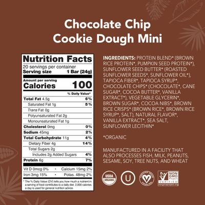 ALOHA Organic Plant Based Protein Bar MINIS Chocolate Chip Cookie Dough 20 Count, 24g Bars Vegan, Low Sugar, Gluten Free, Paleo, Low Carb, Non-GMO, Stevia Free, Soy Free, No Sugar Alcohols