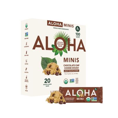 ALOHA Organic Plant Based Protein Bar MINIS Chocolate Chip Cookie Dough 20 Count, 24g Bars Vegan, Low Sugar, Gluten Free, Paleo, Low Carb, Non-GMO, Stevia Free, Soy Free, No Sugar Alcohols