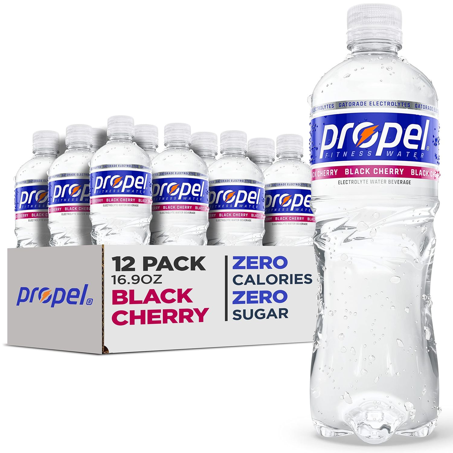Propel Black Cherry, Zero Calorie Sports Drinking Water with Electrolytes and Vitamins CE, 16.9 Fl Oz(Pack of 12)