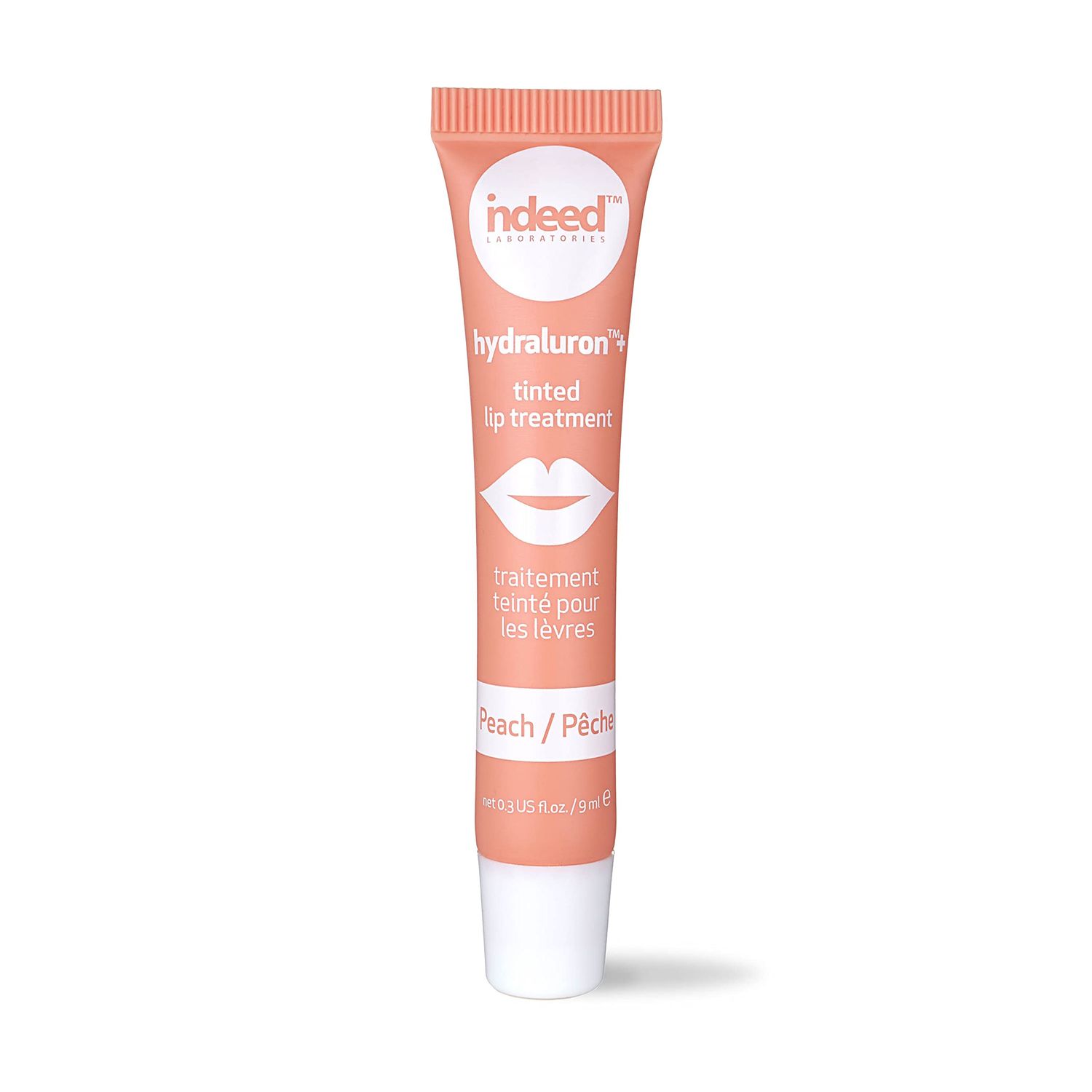 INDEED LABS Hydraluron Tinted Lip Treatment, Hydrating Anti-Aging Lip Balm Treatment for Smooth Lips with Natural, Subtle Color, 9ml (Peach)