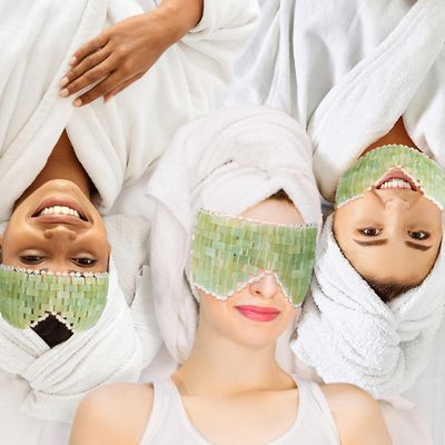 LazyGa Jade Eye Mask 2pcs - Facial Cooling Mask with 100 Real Jade for Hot Cold Therapy to Reduce Wrinkles, Puffiness, Migraines, and Anti-Aging