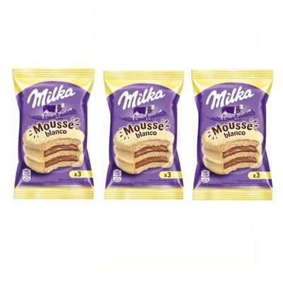 Alfajor filled with mousse covered with white chocolate triple 55g (Alfajor MK triple mousse white (x3))