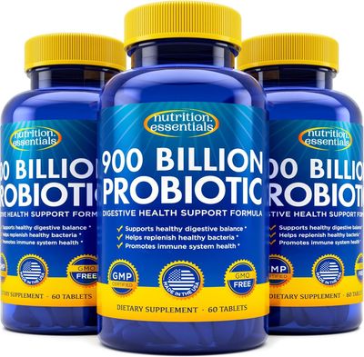 Probiotics for Women and Men - with Natural Lactase Enzyme Prebiotic Fiber for Digestive Health - 80 Stronger Supplement for Gut Health Support - Vegan Raw Probiotic Formula, 3 Count of 60 Tablets