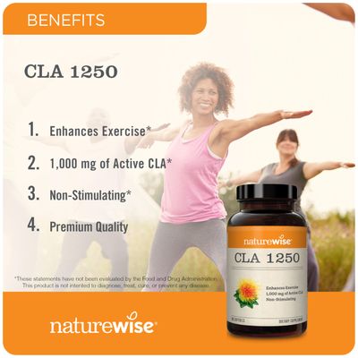 NatureWise CLA 1250 - Conjugated Linoleic Acid Supplement for Women and Men, Not Stimulating, Supports Healthy Weight, Fitness Goals - Non-GMO, Gluten Free - 180 Softgels[2-Month Supply]