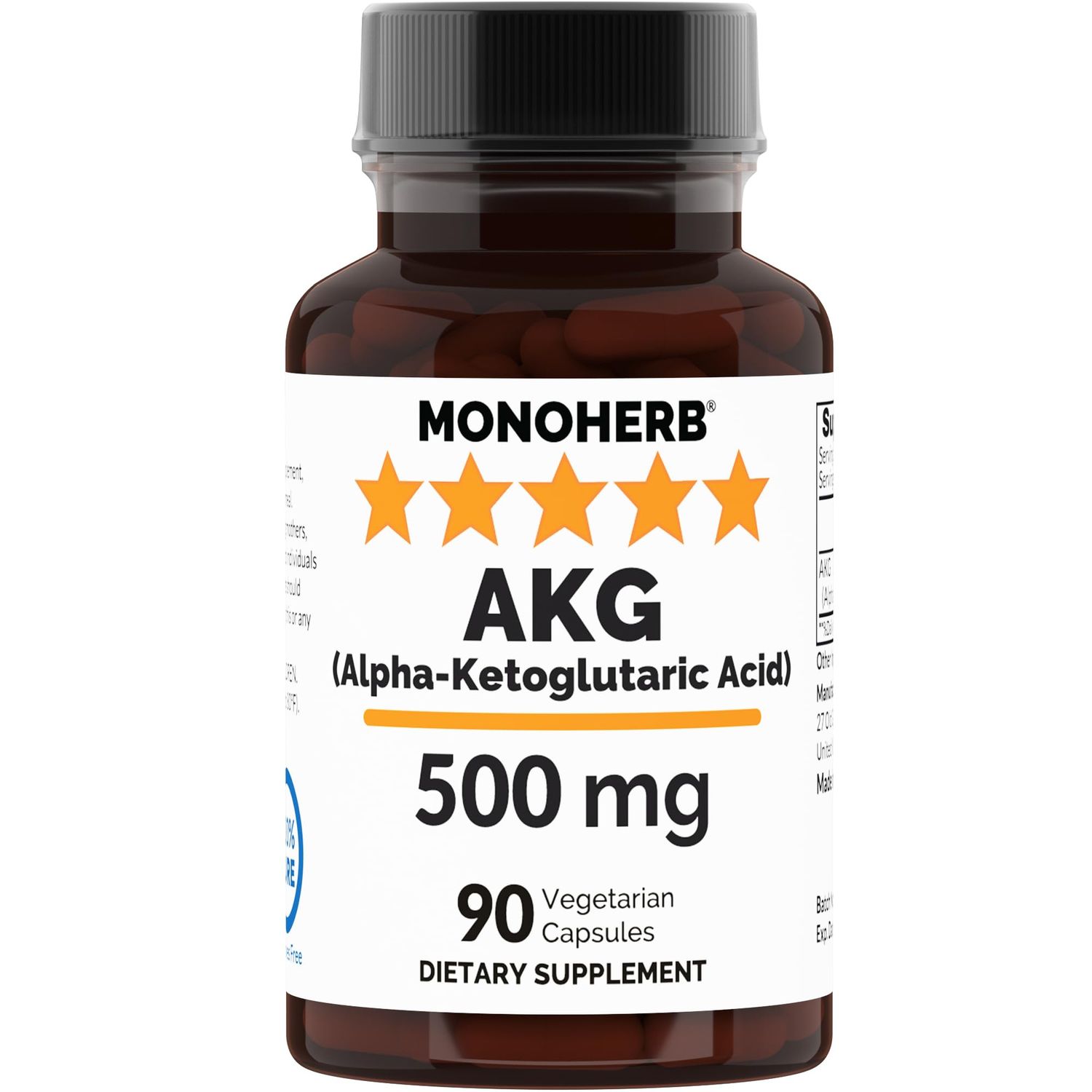 MONOHERB Alpha-Ketoglutaric Acid 500 mg per Capsule - 90 Vegetarian Capsules - AKG Supplement