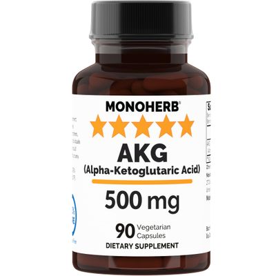 MONOHERB Alpha-Ketoglutaric Acid 500 mg per Capsule - 90 Vegetarian Capsules - AKG Supplement