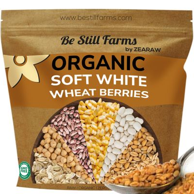 Be Still Farms Organic Soft White Wheat Berries (5.8lb) - Healthy Whole Grains Bulk - Ideal for Feeder Oats, Flour, Bread, Soup - High in Protein Fiber USA Grown USDA Certified Vegan Non-GMO