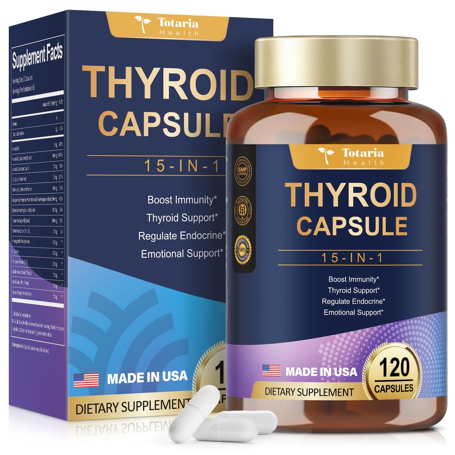 Thyroid Support for Women Man Supplement Complex Capsules - Iodine Thyroid Supplement with L Tyrosine Bladderwrack Kelp Ashwagandha Selenium Supplements - Mood Enhancer Energy Blance Thyroid Level