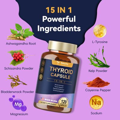 Thyroid Support for Women Man Supplement Complex Capsules - Iodine Thyroid Supplement with L Tyrosine Bladderwrack Kelp Ashwagandha Selenium Supplements - Mood Enhancer Energy Blance Thyroid Level