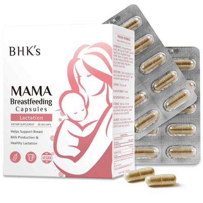 BHK&#39;s Mama Breastfeeding Veg Capsules, Increase Breast Milk Supply, Supplement for Post Pregnancy Breastfeeding Support, 60 Capsules, 2-Week Supply