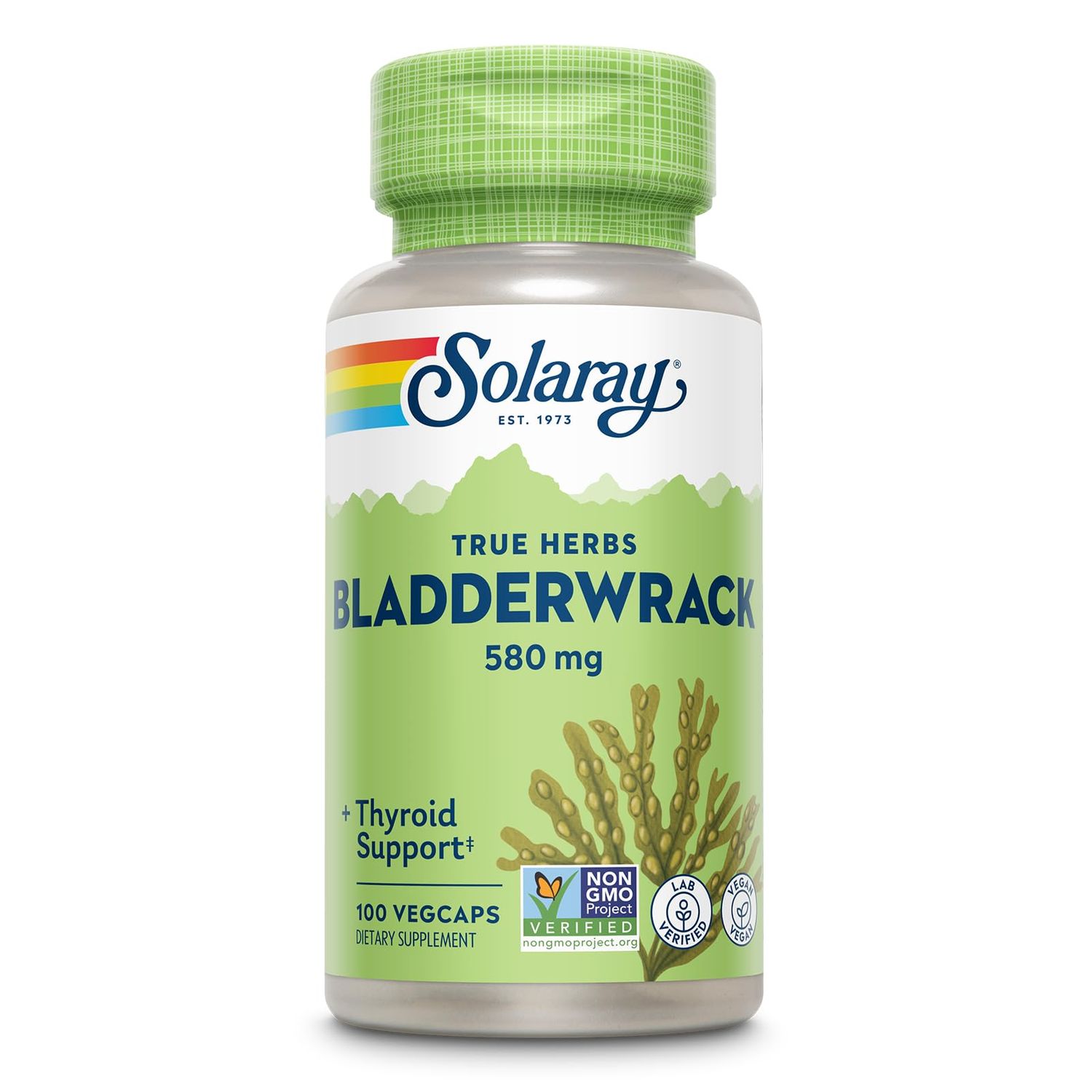 SOLARAY Bladderwrack Capsules 580 mg - Nutrient-Packed Seaweed Supplement, High in Iodine - Balanced Herbal Support - Vegan, Non-GMO, 60-Day Guarantee, Lab Verified - 100 Servings, 100 VegCaps