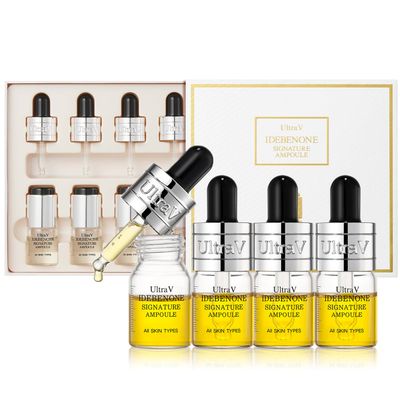 UltraV Idebenone Signature Ampoule - Anti Aging Antioxidant Serum - Peptides, Niacinamide, Hyaluronic Acid - Anti Wrinkle, Smoothes, Softens Skin - 0.27 fl.oz 4 Packs 12,000ppm